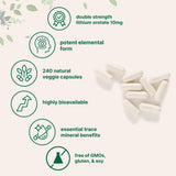 Micro Ingredients Litio Orotate con 240 cápsulas para uso prolongado.