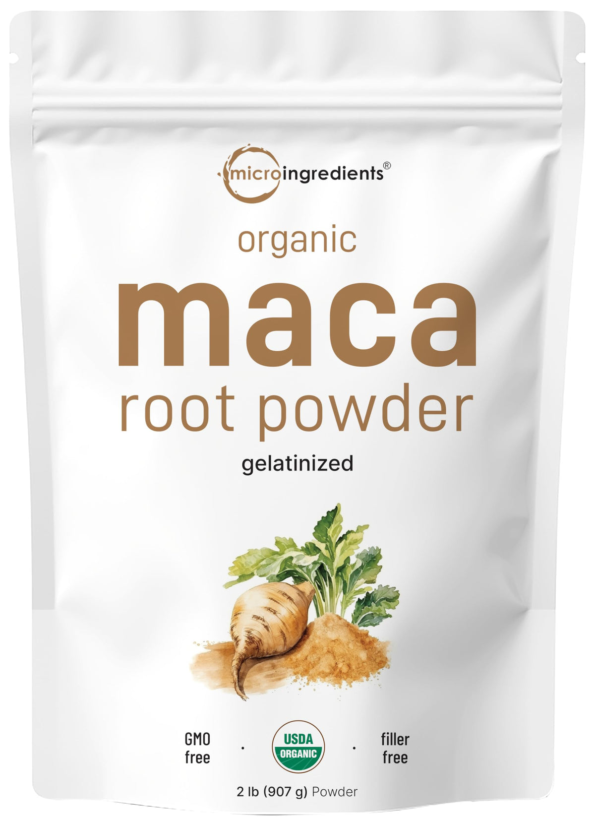 Micro Ingredients Maca Orgánica polvo 2-libras gelatinizada, mejor absorción.