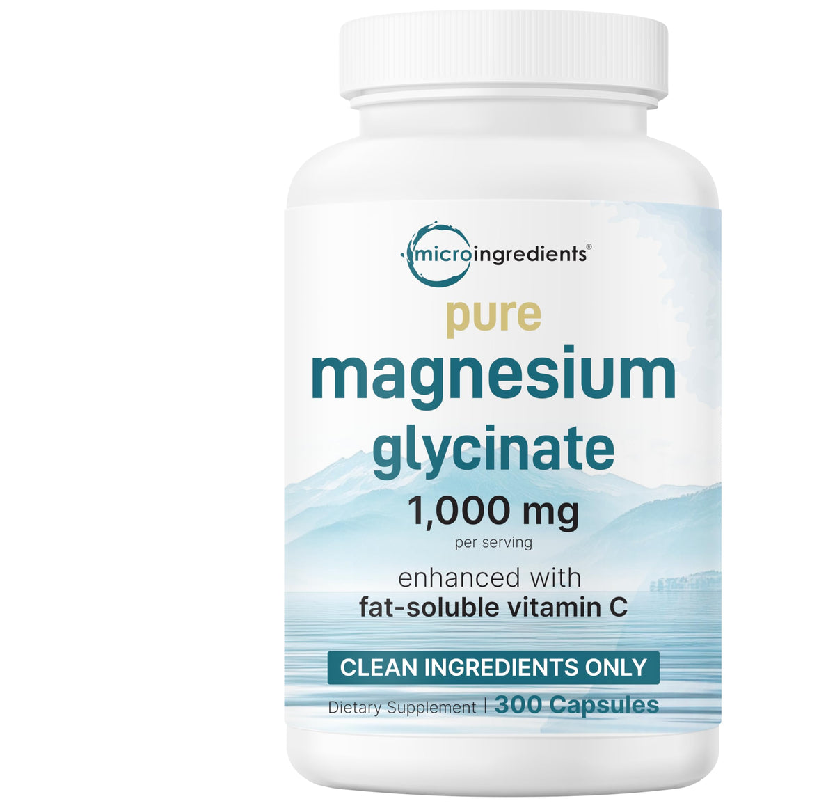 Micro Ingredients Magnesio Glicinato 1000 mg, cápsulas en bote para uso diario.