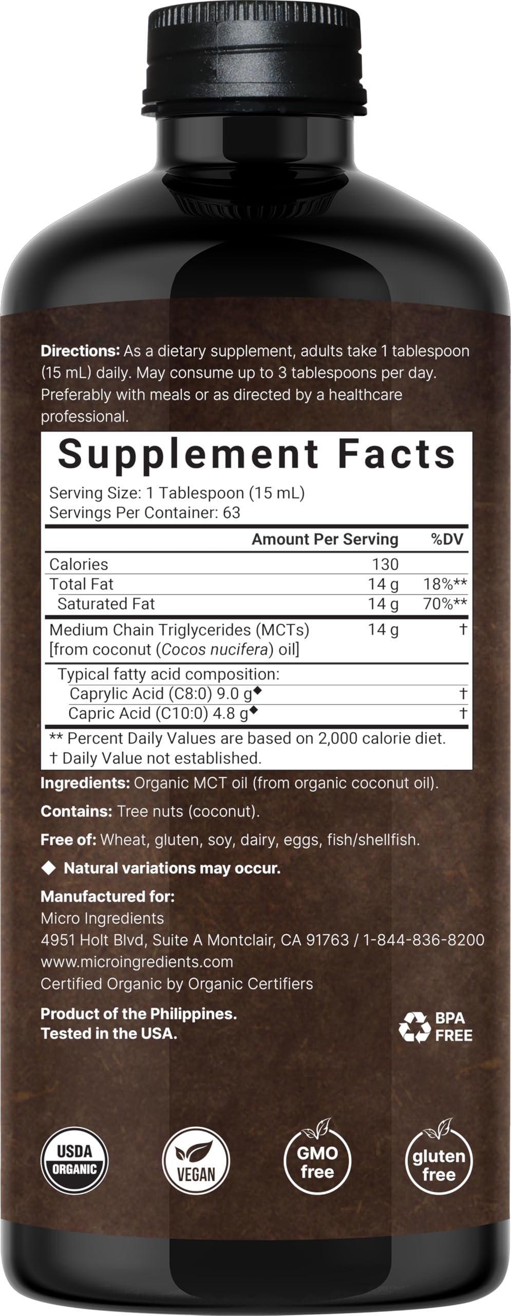 Vertido de Micro Ingredients MCT Oil Orgánico en café para energía rápida