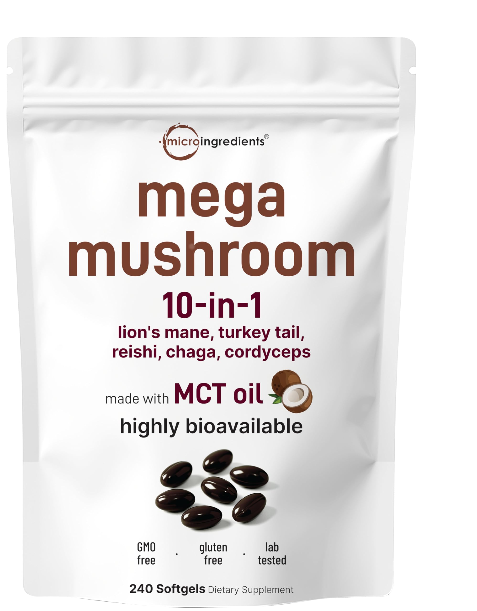 Micro Ingredients Mega Hongo, frasco vertido para dosis diarias y absorción eficiente.