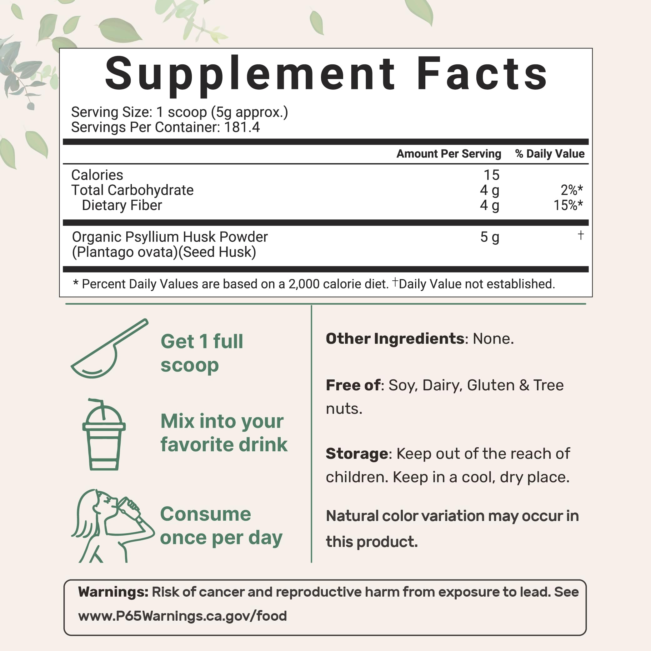 Micro Ingredients mezcla psyllium-husk en vaso fomenta gel fibroso al contacto con líquido