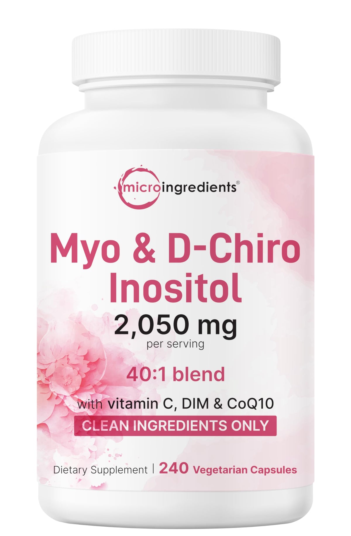 Micro Ingredients: botella de cápsulas de inositol para equilibrio hormonal.