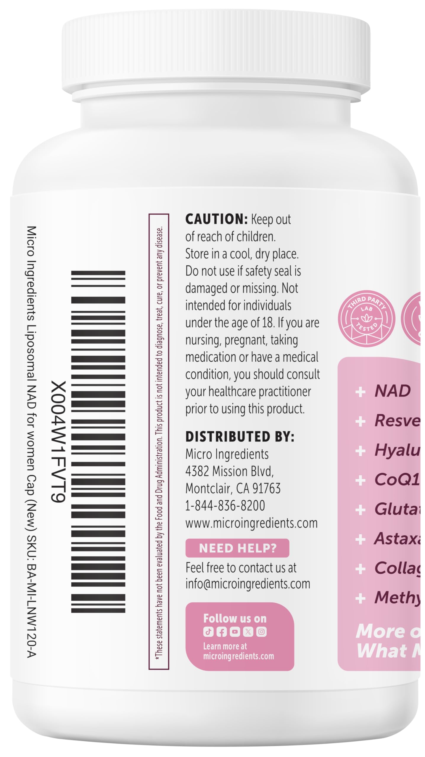 Micro Ingredients Liposomal NAD+ botella lista para tomar diario.