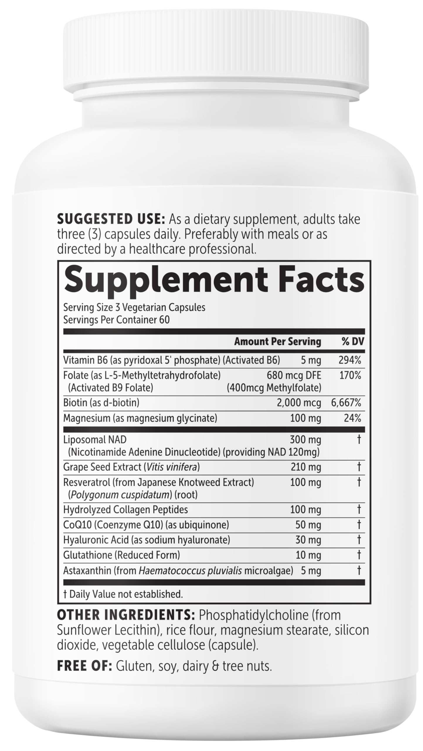Micro Ingredients Liposomal NAD+ cápsulas vegetarianas para rutina diaria.