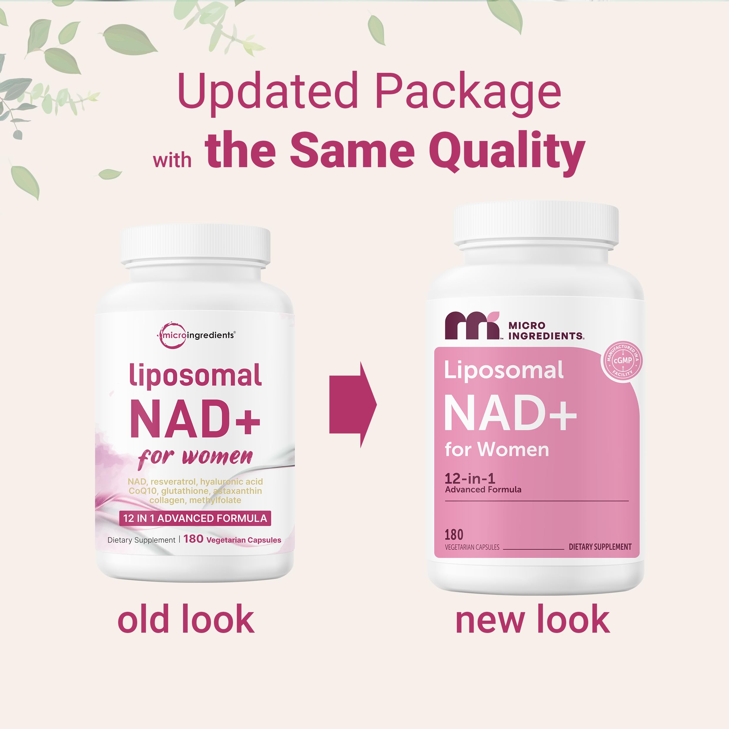 Micro Ingredients Liposomal NAD+ etiqueta frontal resalta ingredientes clave.