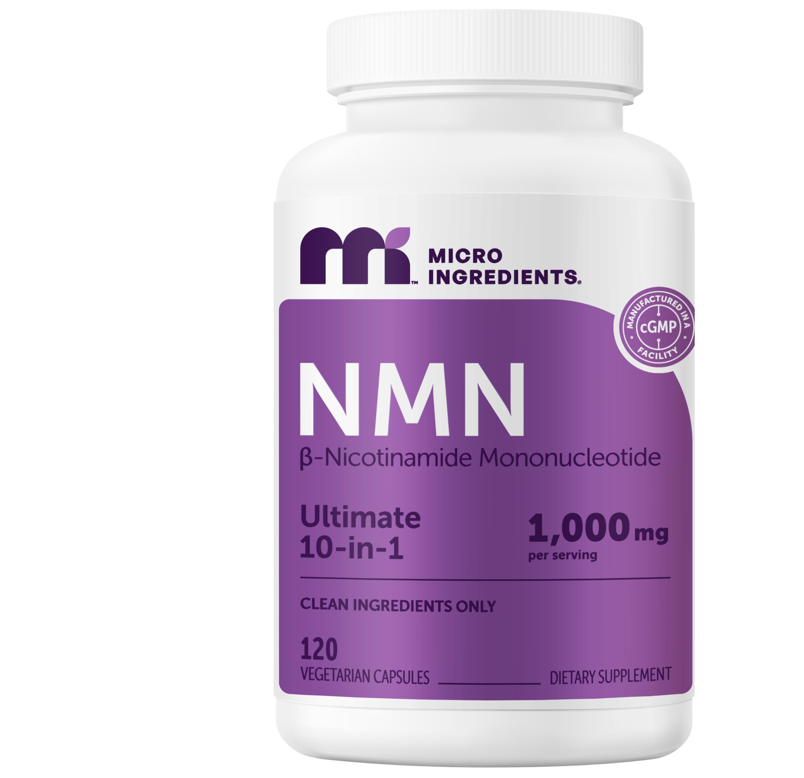Micro Ingredients NMN Complejo frasco visible, apoyo NAD+ para energía diaria.