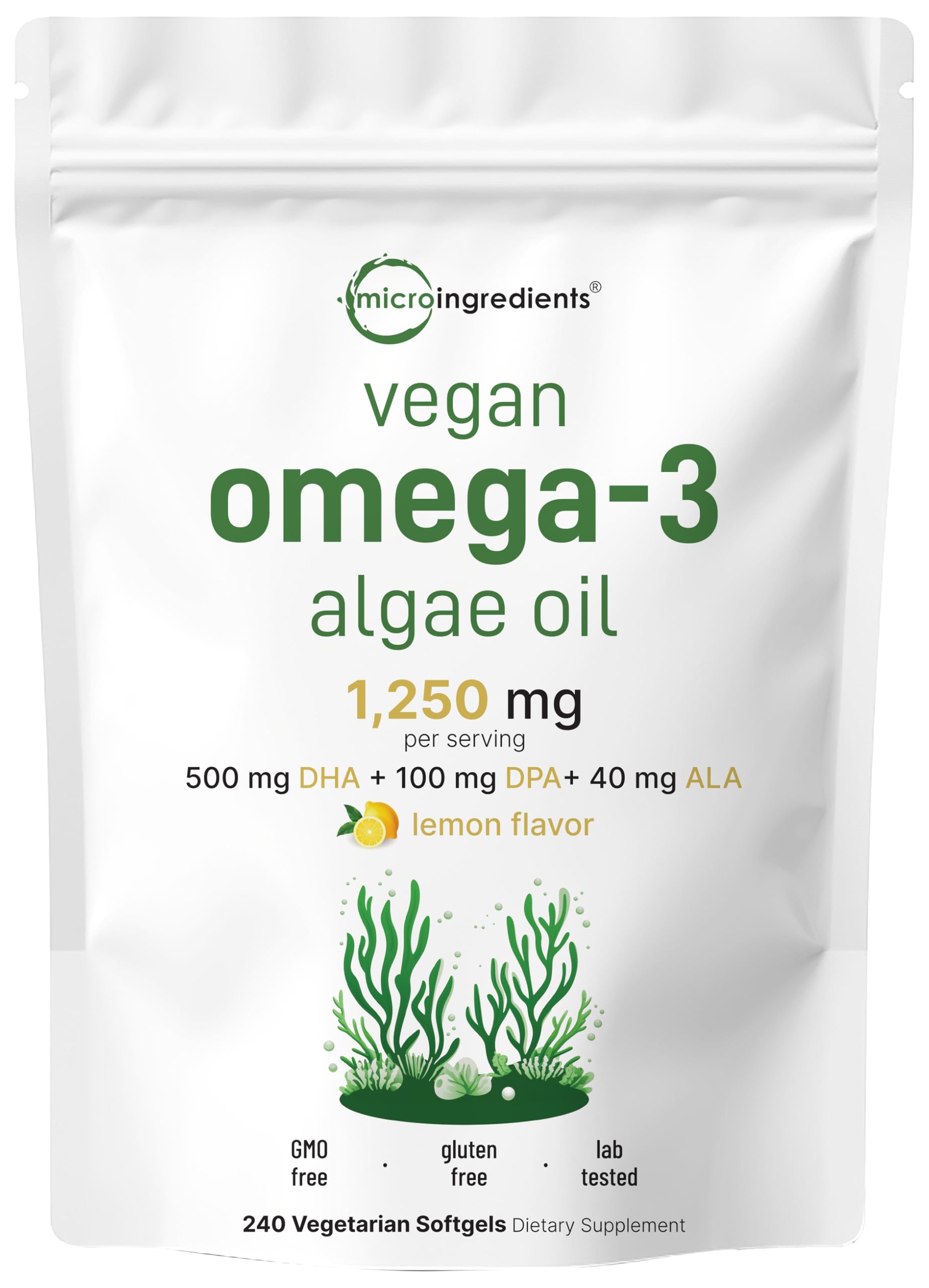 Micro Ingredients Omega3 alga capsulas vegetales con sabor a limon para uso diario