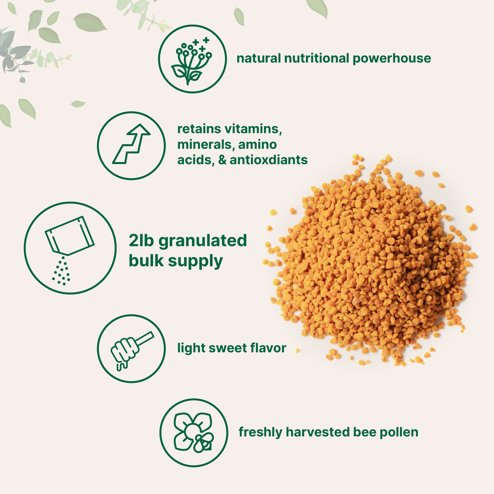Textura crujiente y dulce del polen de abeja Micro Ingredients.