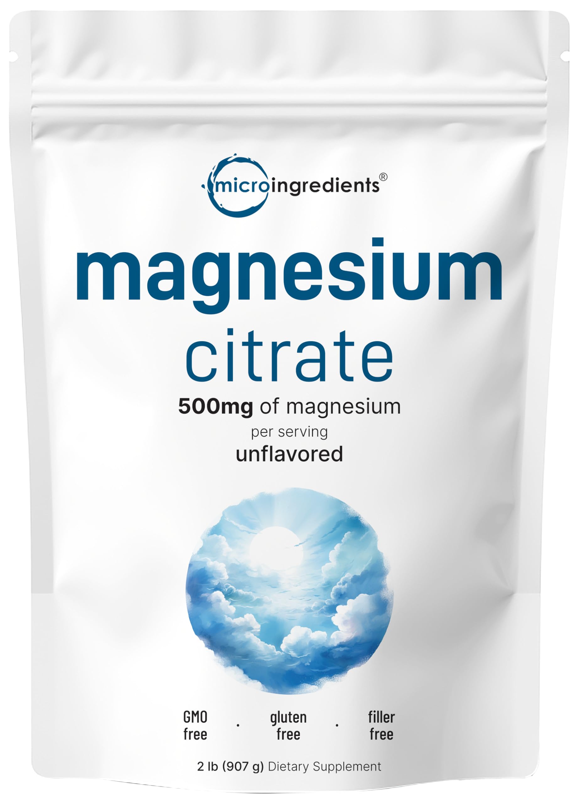 Micro Ingredients Polvo citrato de magnesio en bote para uso diario.