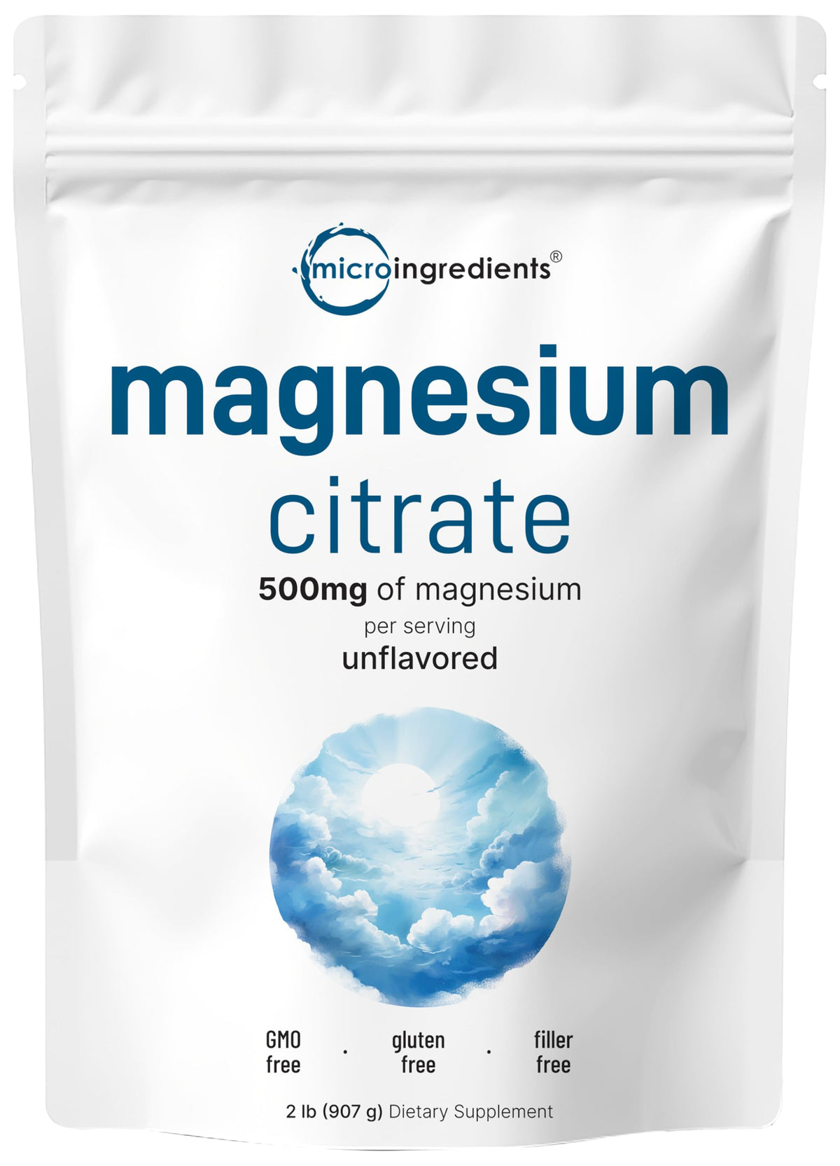 Micro Ingredients Polvo citrato de magnesio en bote para uso diario.