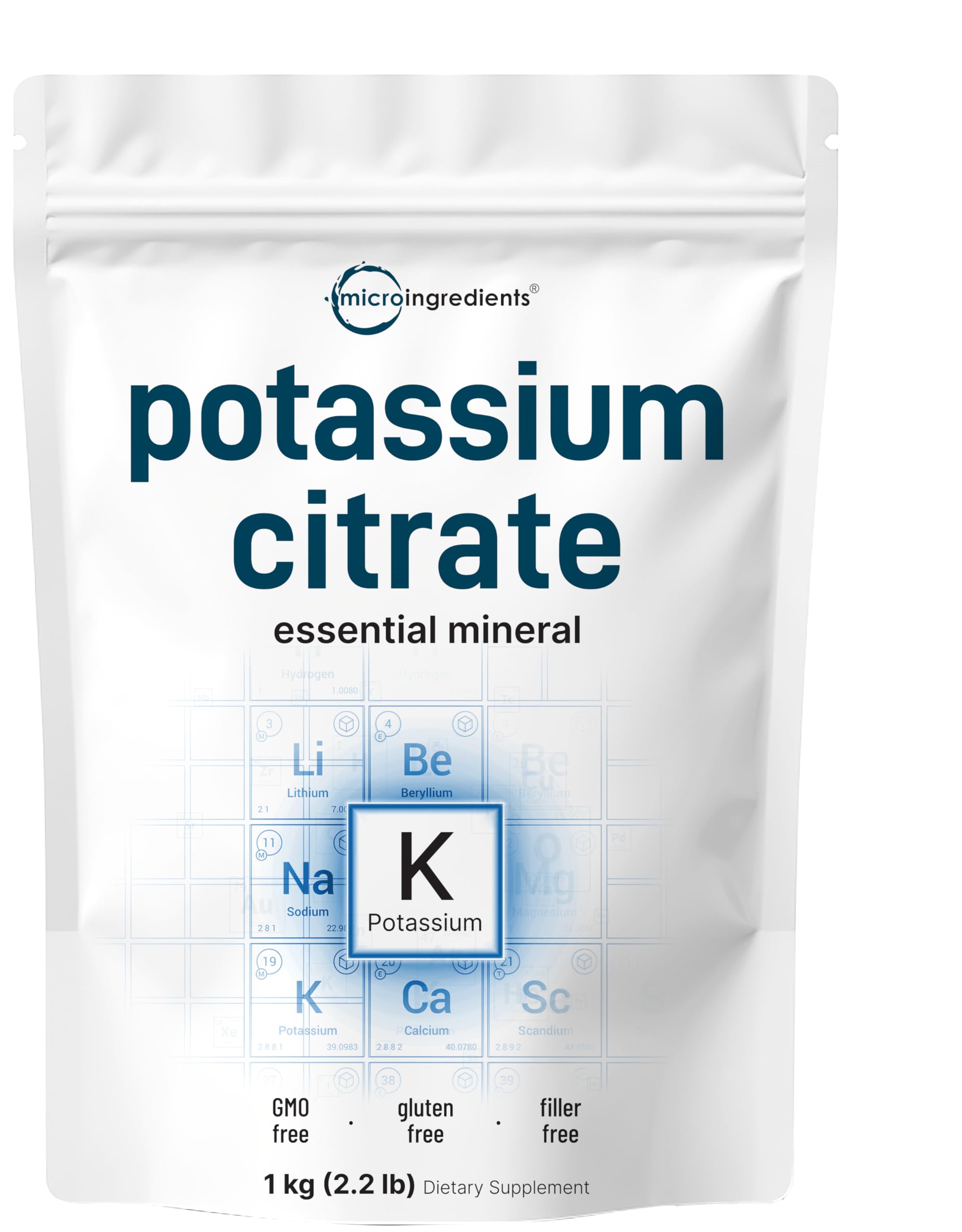 Polvo de citrato de potasio Micro Ingredients, origen EE. UU., favorece la hidratación.