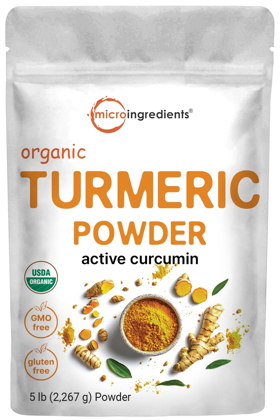 Micro Ingredients polvo de curcuma orgánico en bolsa, ideal para batidos saludables