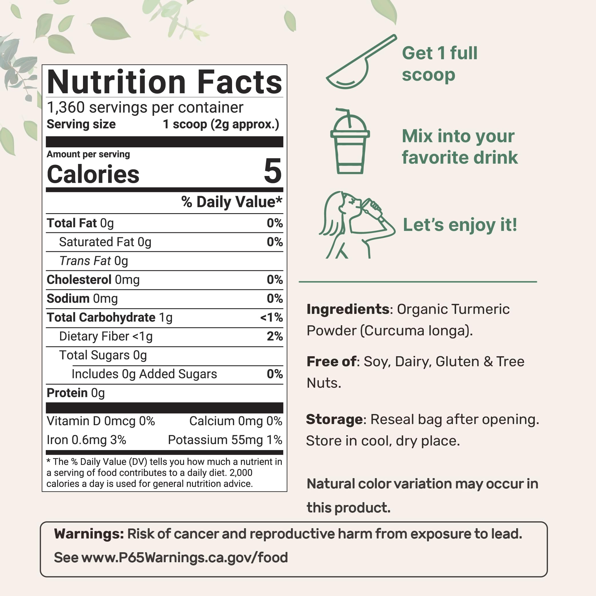 Micro Ingredients curcuma orgánica, textura fina, perfecta para mezclar en smoothies y yogur