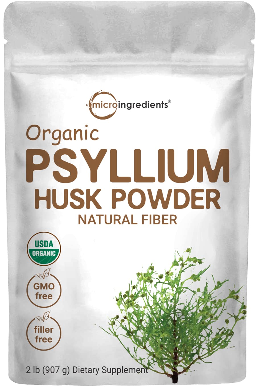 Micro Ingredients polvo psyllium-husk 2 lb, fibra soluble diaria para apoyo digestivo