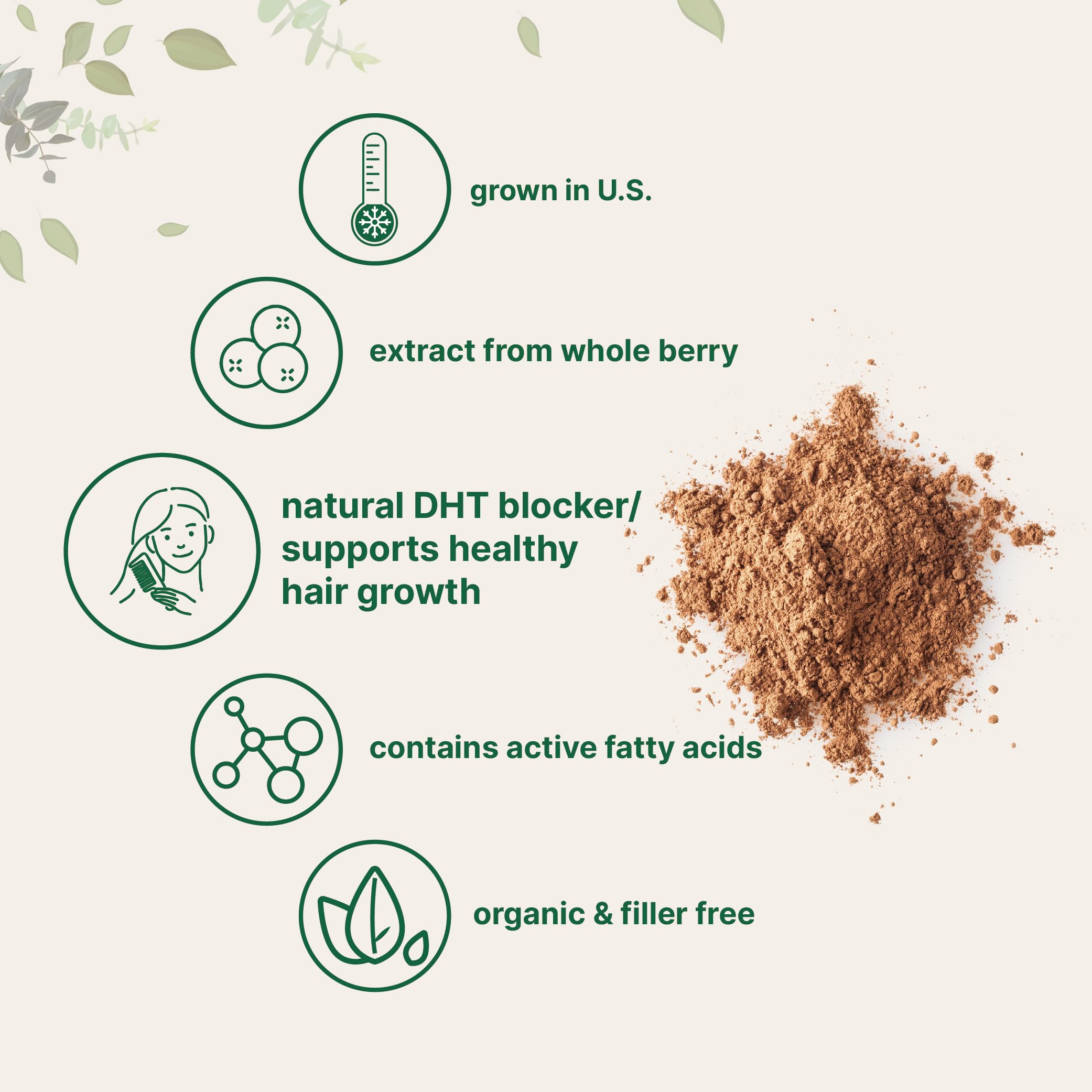 Micro Ingredients polvo Saw Palmetto: apoyo potencial al crecimiento capilar.
