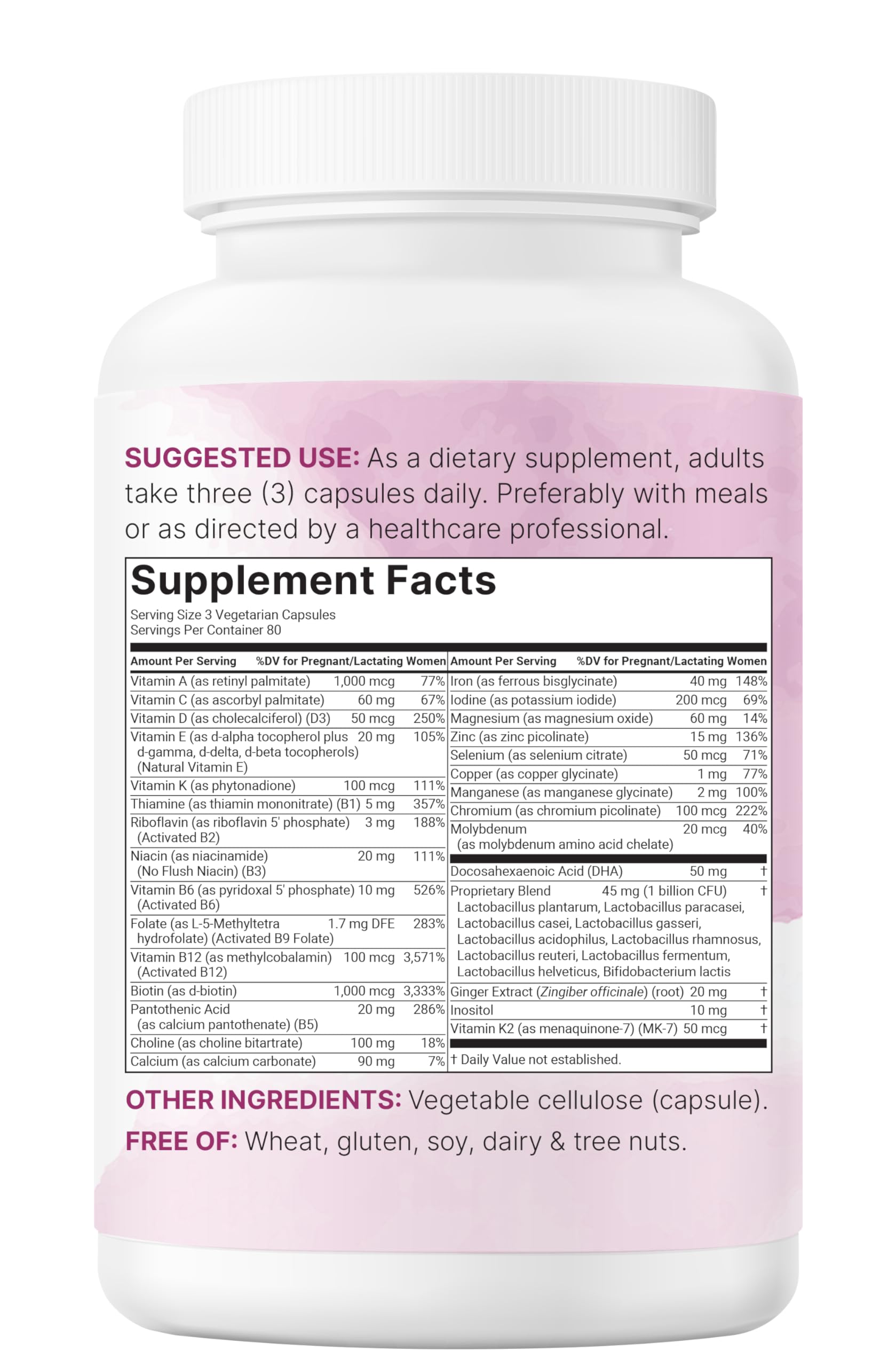 Producto Micro Ingredients Prenatal sin rellenos, apto para dietas diversas