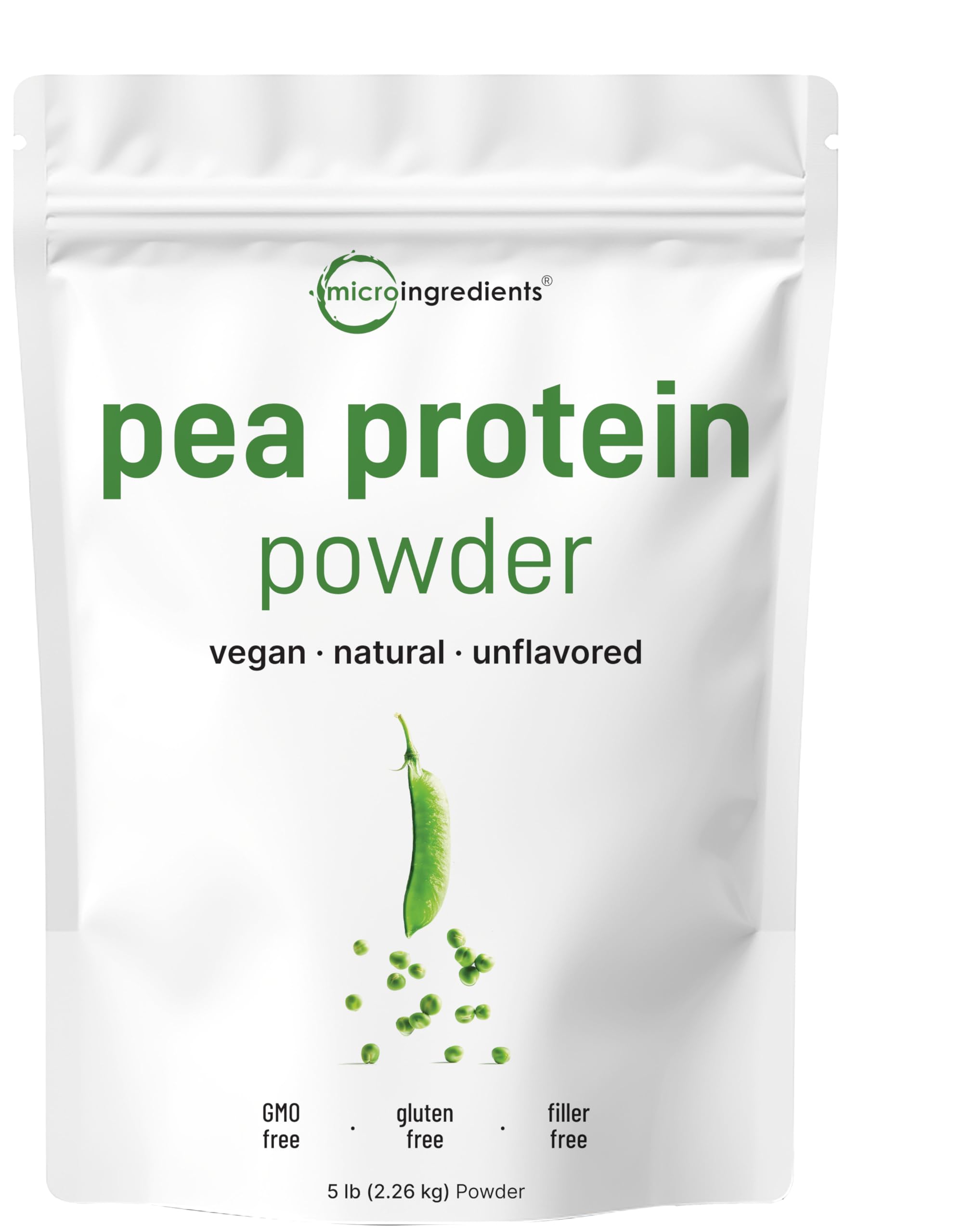 Proteína de guisante de Micro Ingredients en bolsa de 5 libras lista para batidos.