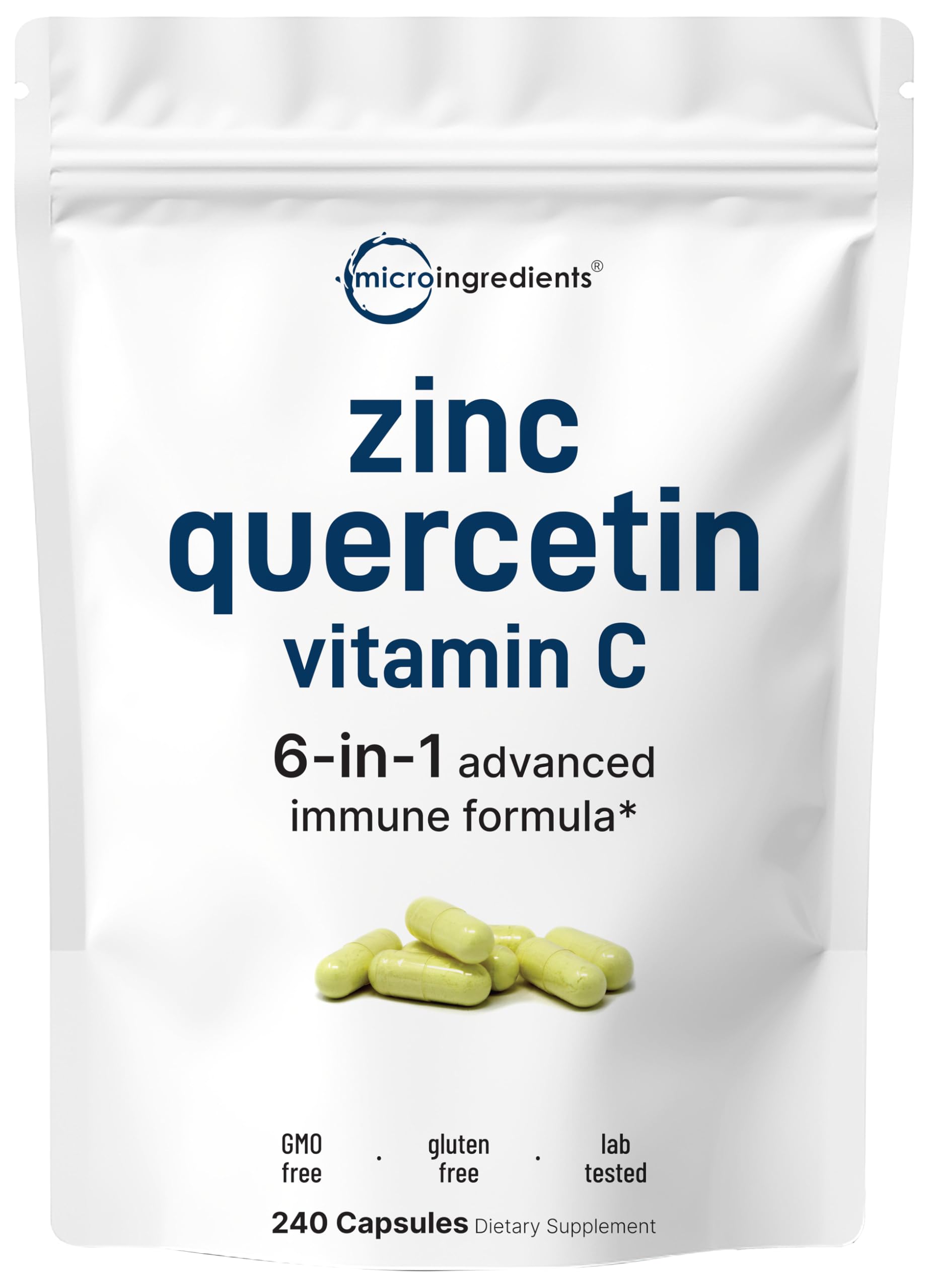 Botella de Micro Ingredients Quercetina con Vitamina C y Zinc, posible apoyo inmunitario.