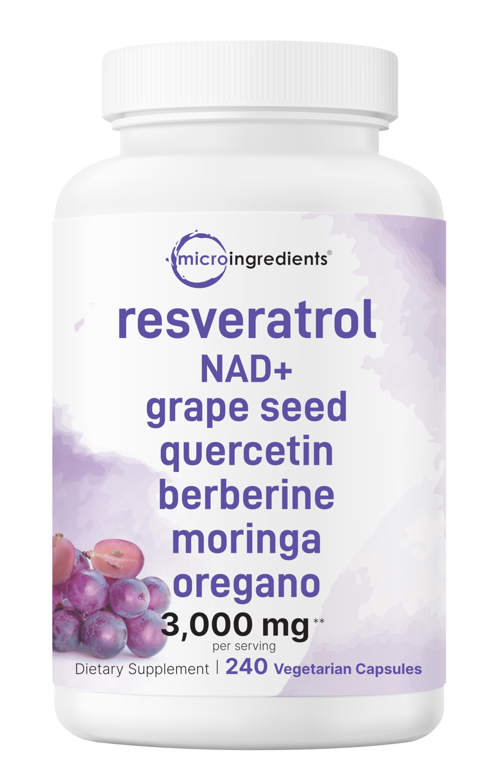 Botella de Micro Ingredients Resveratrol NAD Complex lista para uso diario, soporte antioxidante.