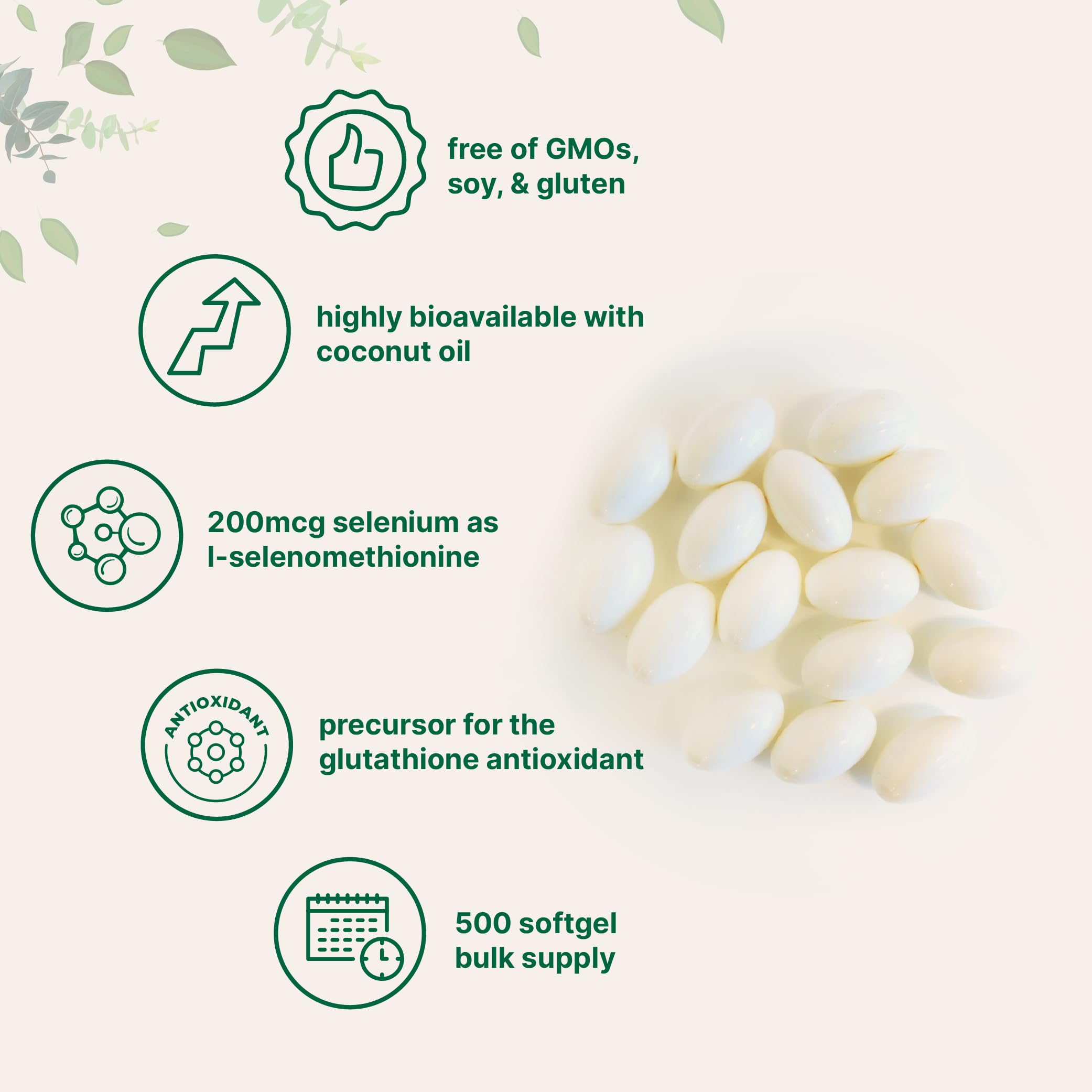 Etiqueta frontal del producto con 200 mcg de L-Selenometionina.