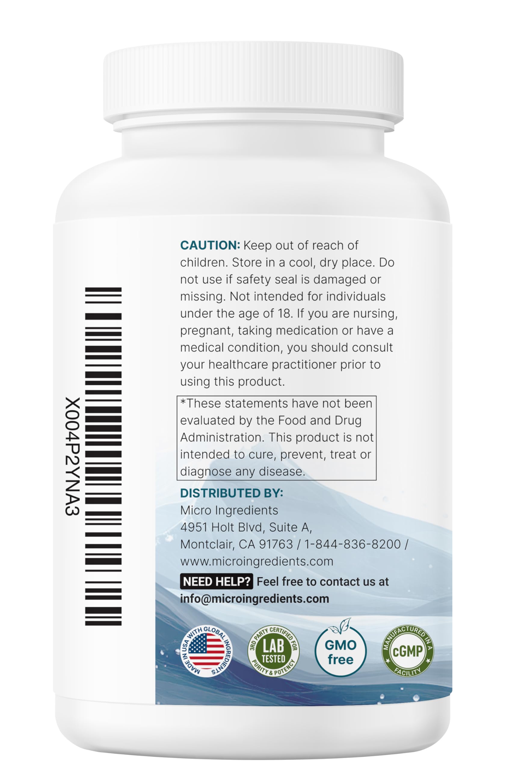 Micro Ingredients Dosis diaria de 400 mg en tres cápsulas para suministro de 100 días.
