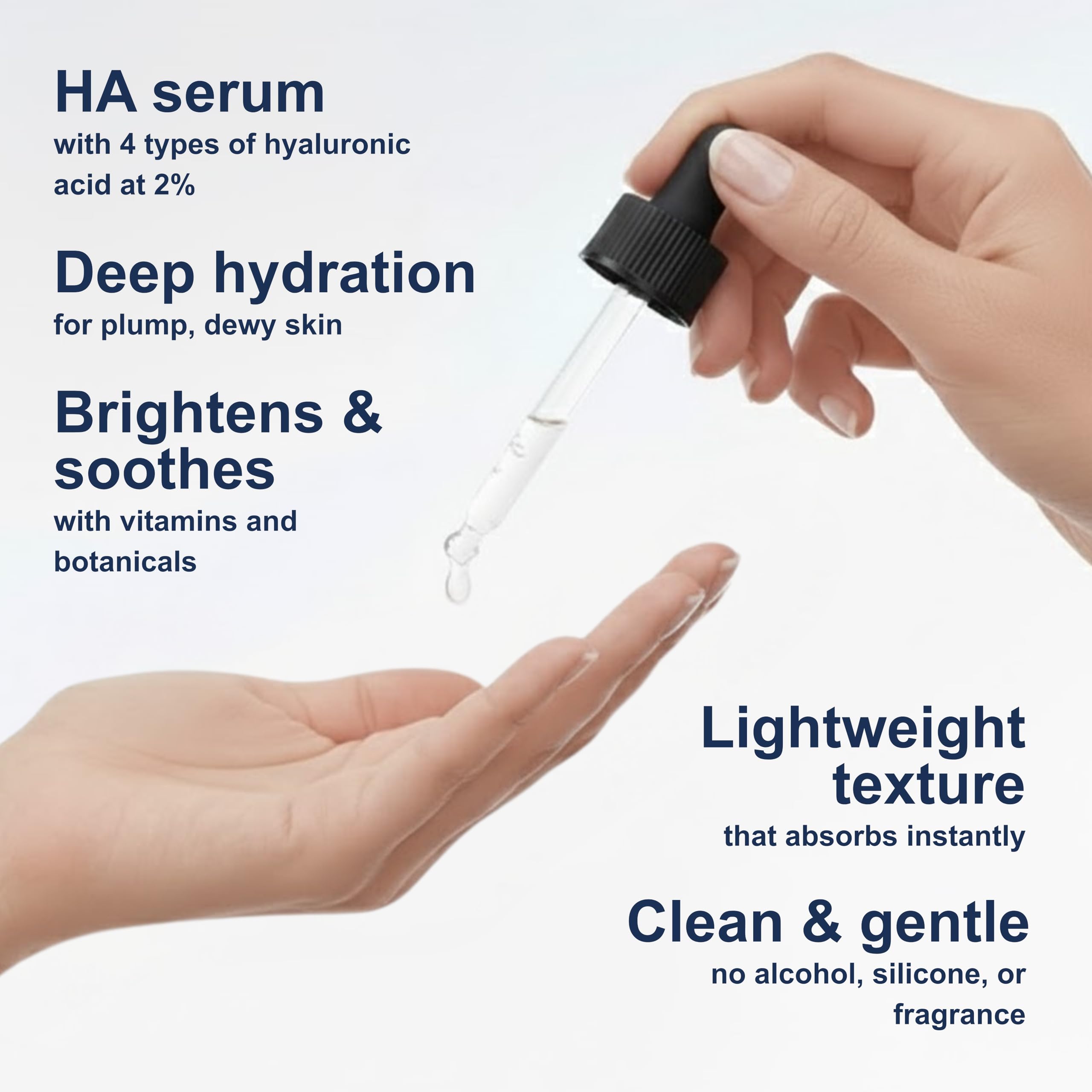 Micro Ingredients Serum hialuronico aplicación diaria para piel suave.