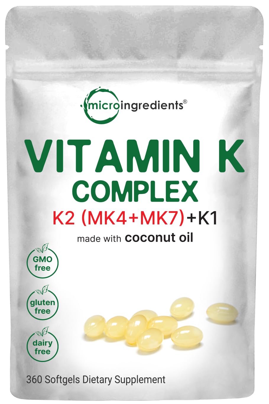 Micro Ingredients Complejo de Vitamina K: cápsulas de coco para absorción suave.