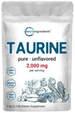Taurina Micro Ingredients en polvo, envase de 1 kg, ideal para mezclar en bebidas.