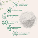 Taurina Micro Ingredients polvo sin sabor, fácil disolver en tu bebida.