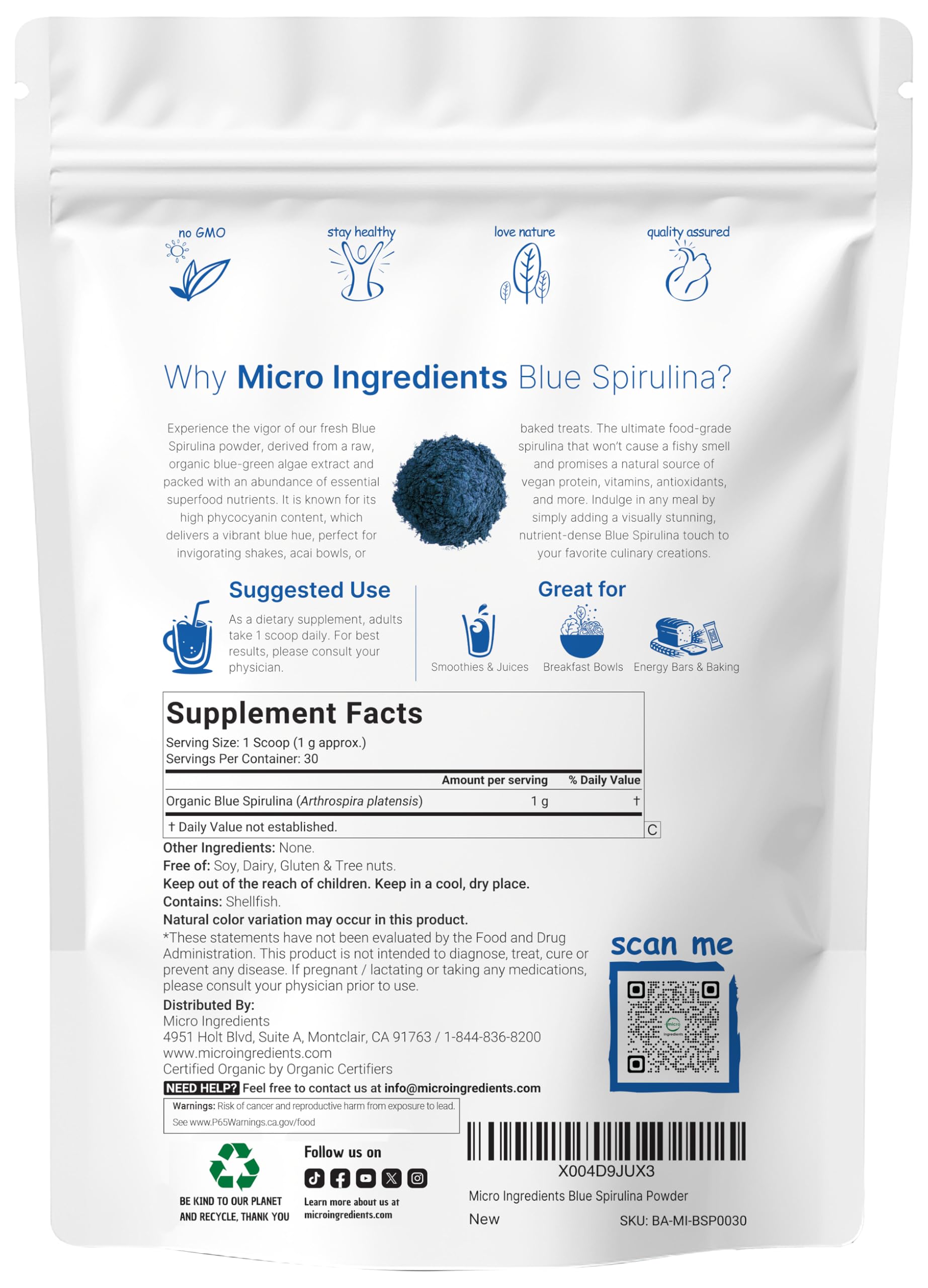 Micro Ingredients vertido de polvo-spirulina-azul para batidos