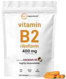 Micro Ingredients Vitamina B2: botella de cápsulas blandas para energía diaria.