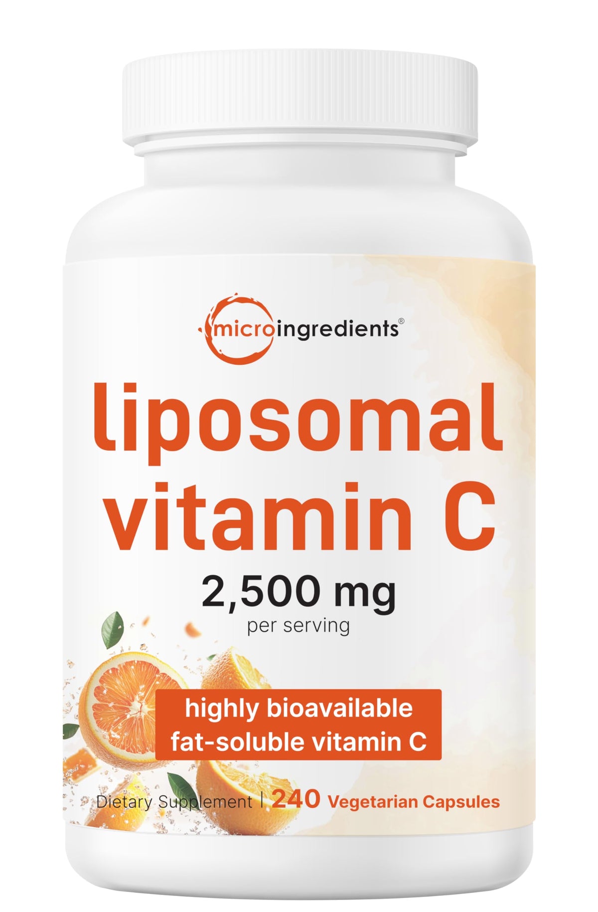 Botella de Micro Ingredients Liposomal Vitamina C de 240 cápsulas para apoyo inmunitario diario.
