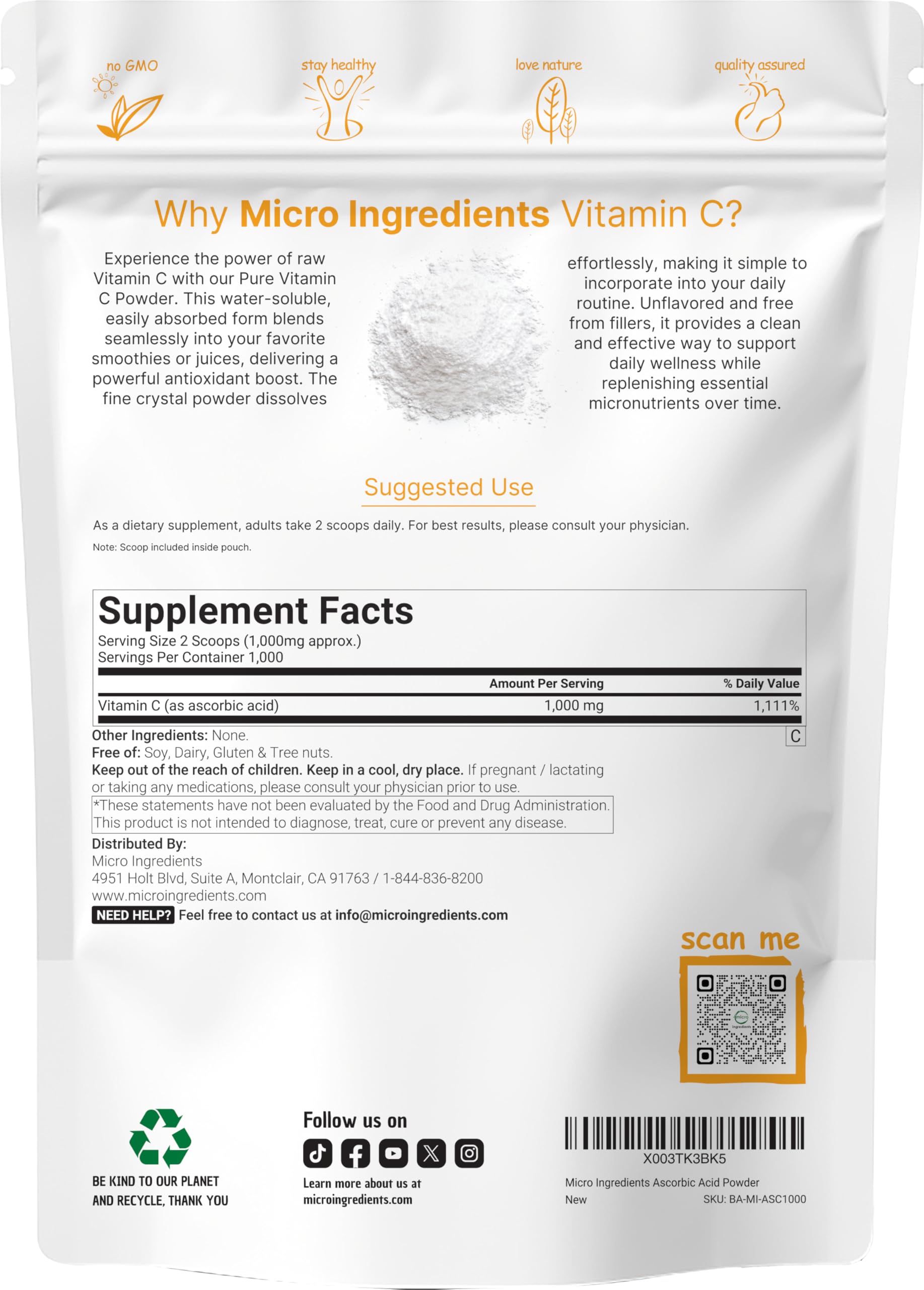 Micro Ingredients vitamina C soluble en agua ideal para batidos