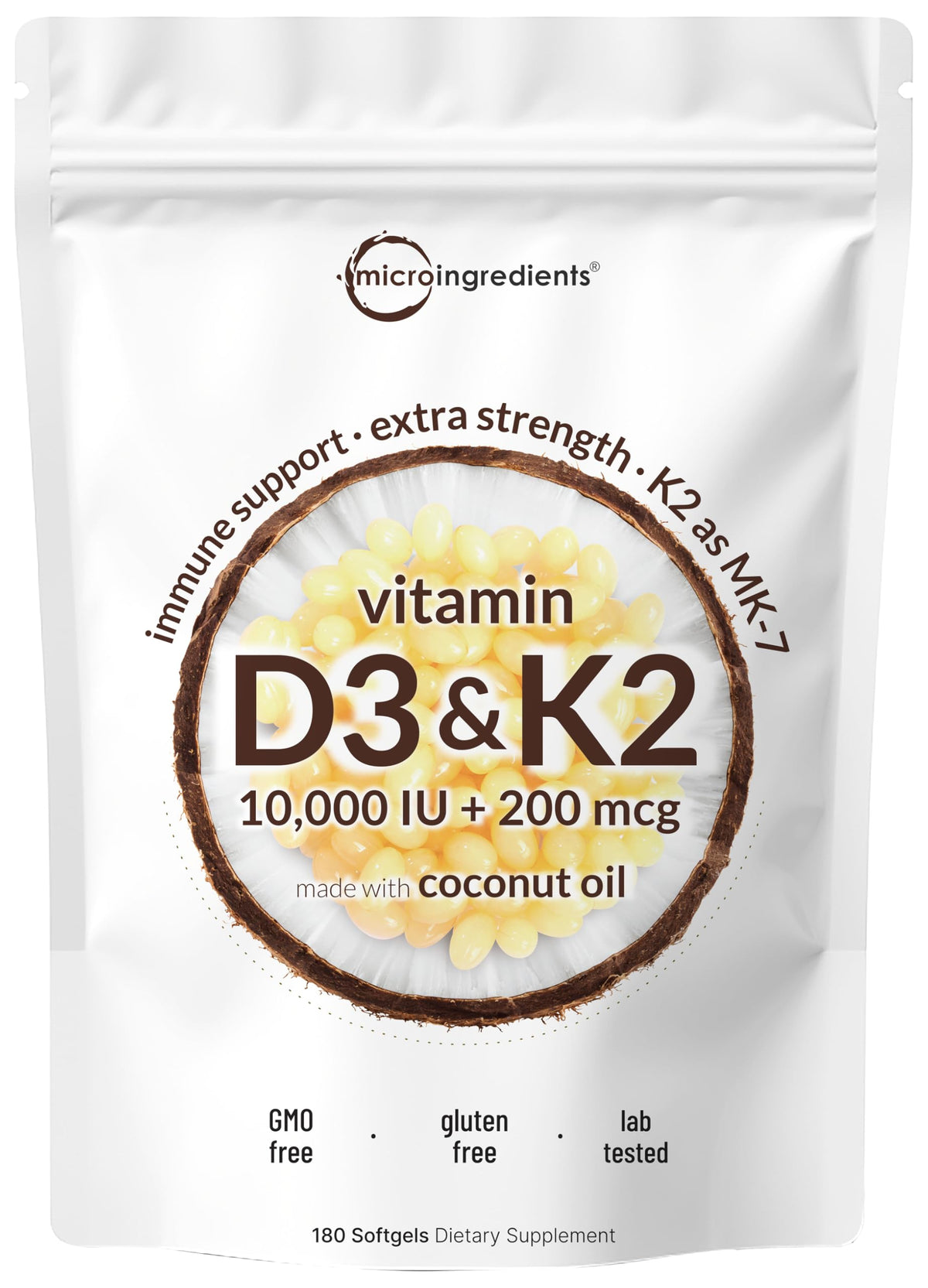 Micro Ingredients Vitamina D3 + K2, cápsulas suaves en botella para uso diario