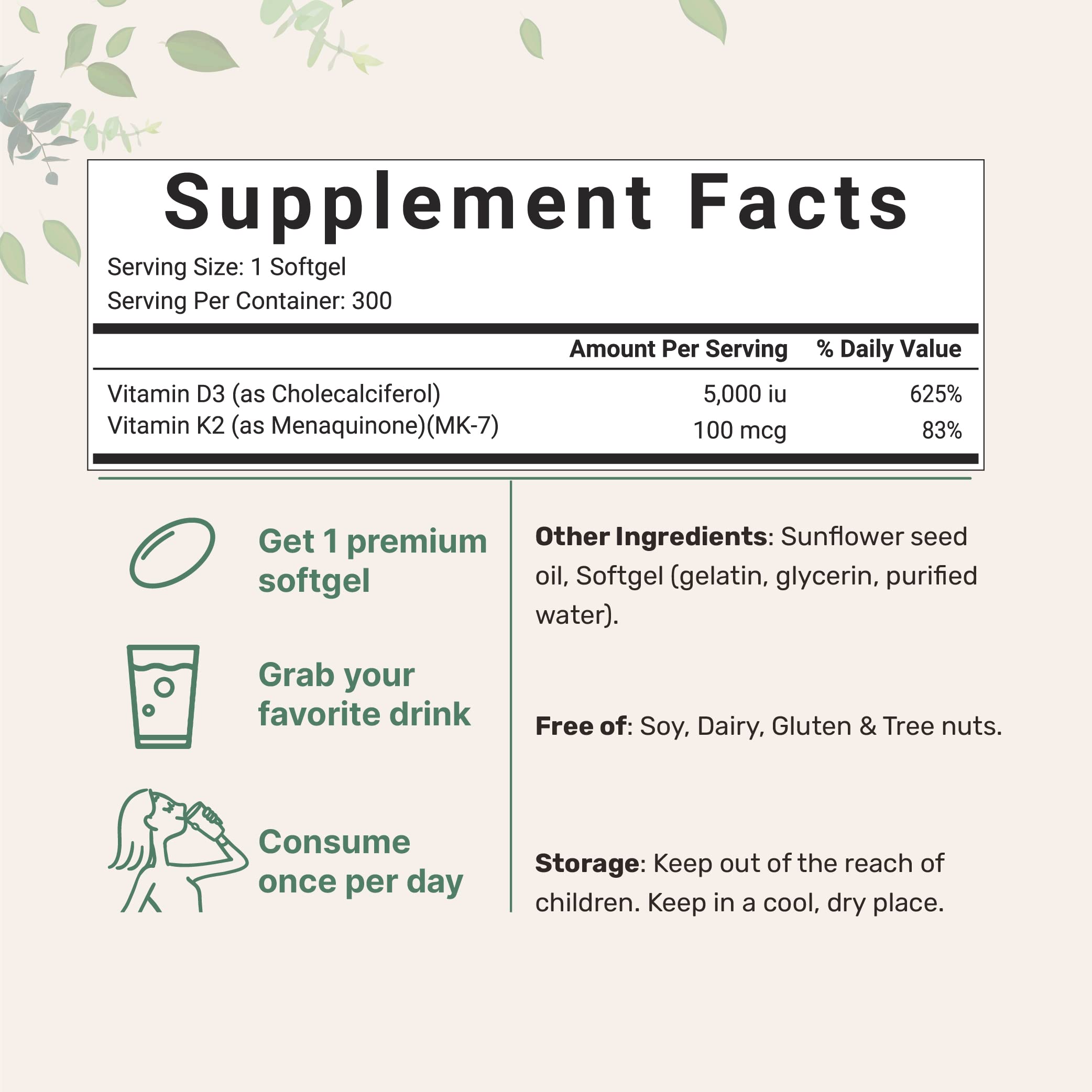 Micro Ingredients Vitamina D3 K2 – etiqueta detallada con dosificación clara.