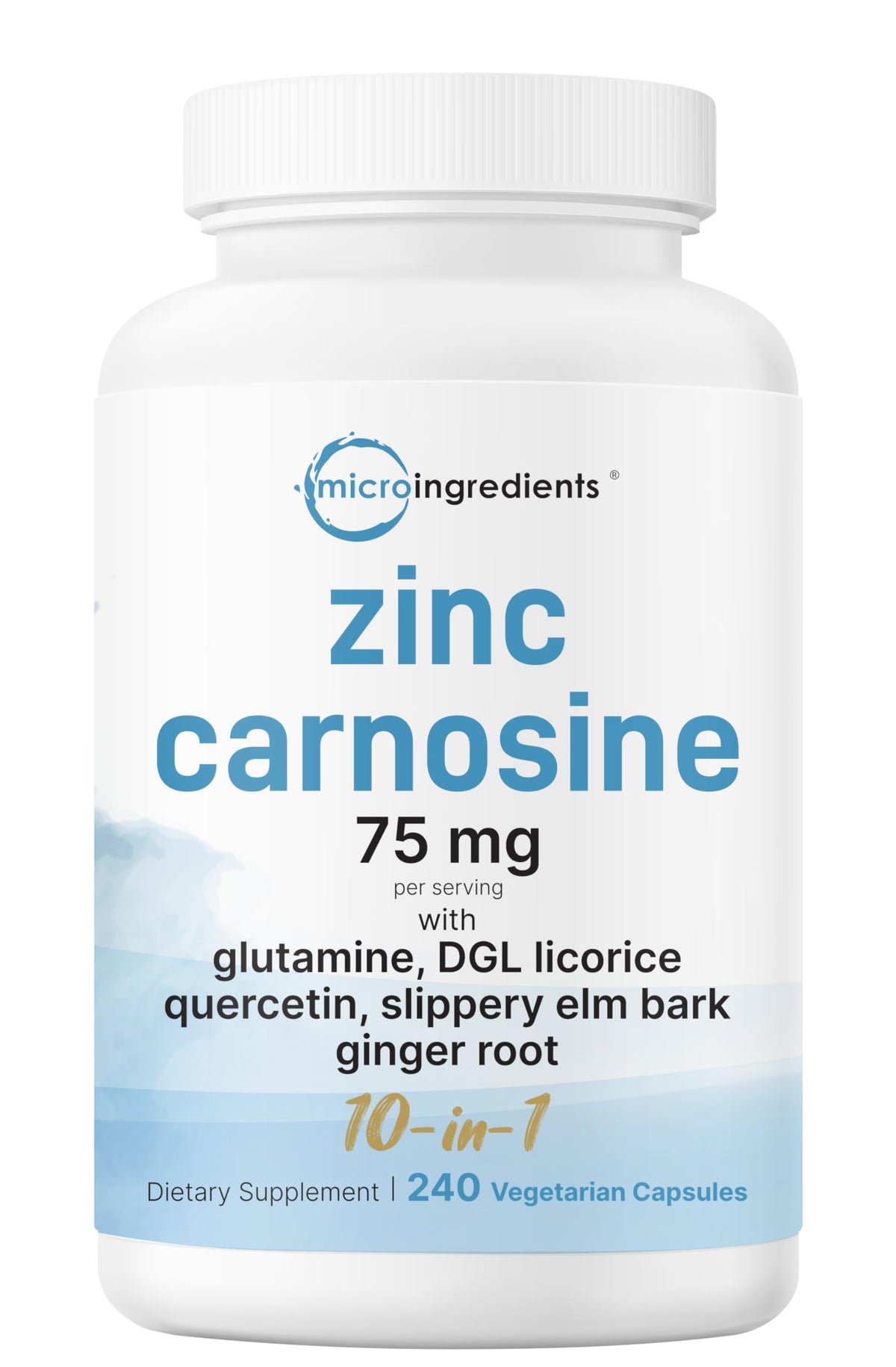 Micro Ingredients Zinc Carnosina en bote de cápsulas, ideal para uso diario.