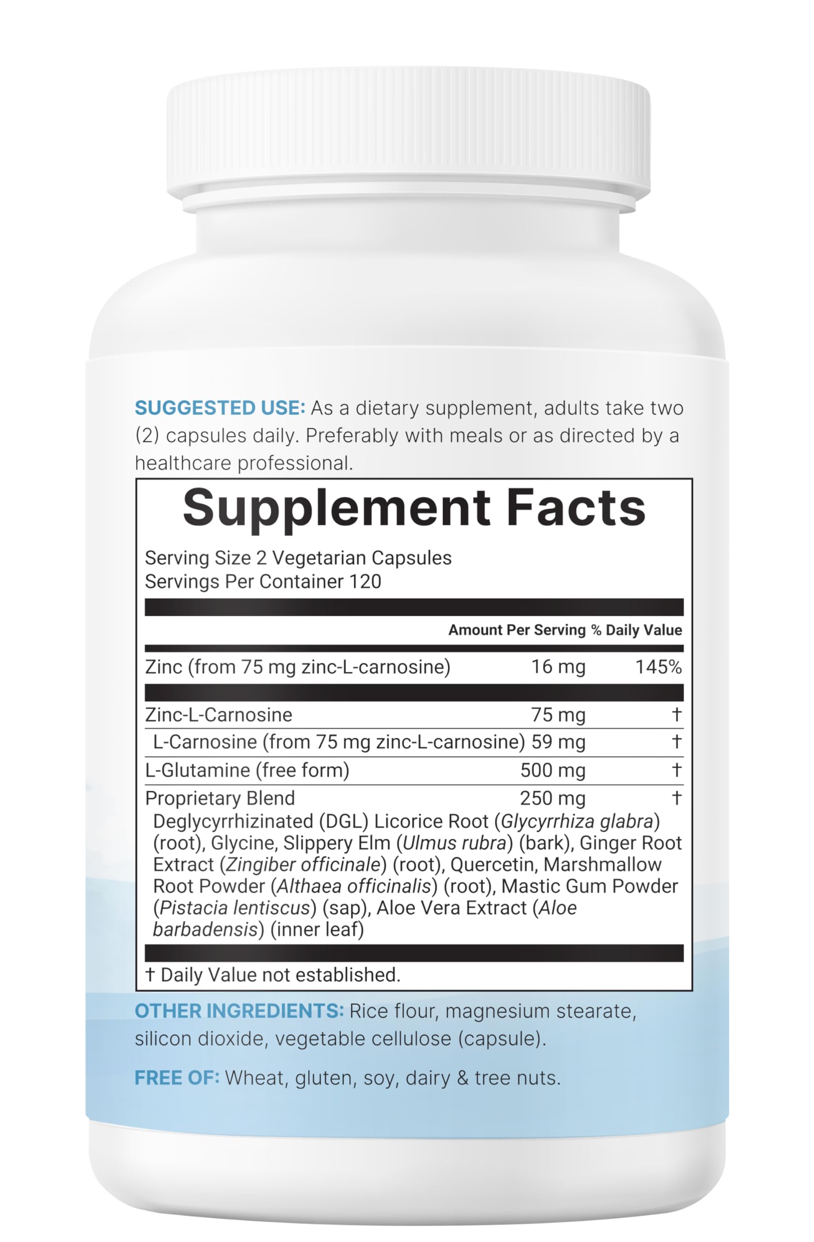 Guía de dosis diaria de Micro Ingredients Zinc Carnosina para consistencia.
