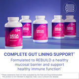 MegaMucosa de Microbiome Labs, etiqueta trasera con beneficios clave.