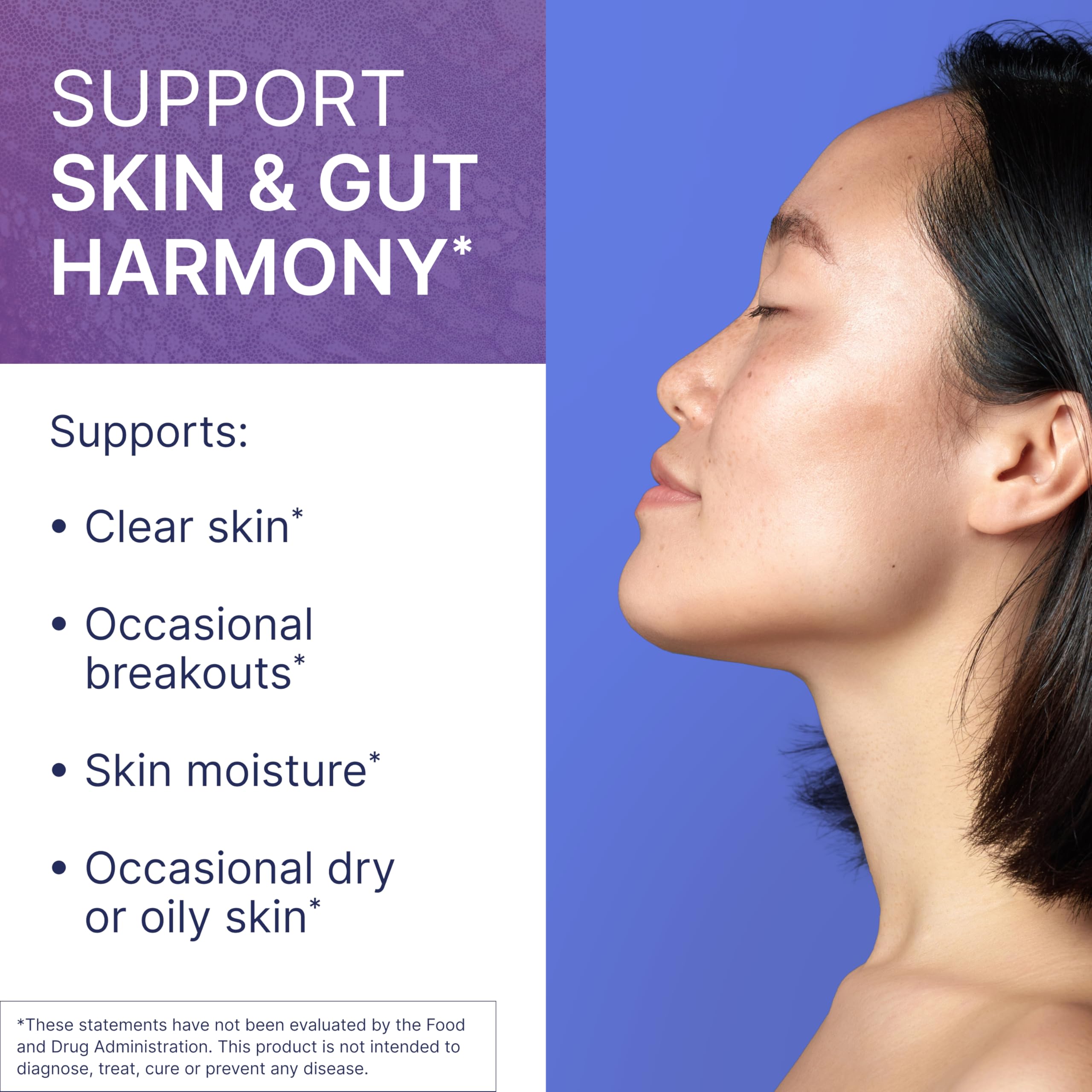 Etiqueta frontal SereneSkin destaca probióticos y vitamina K2 MK-7 para piel.
