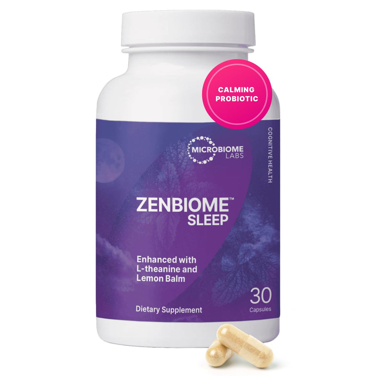 Zenbiome Sleep de Microbiome Labs, botella, favorece la relajación para dormir.
