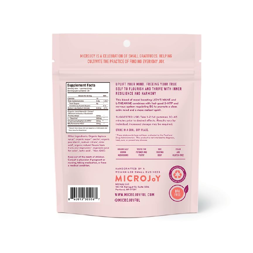 Microjoy Elevate, gomitas color rosa para relajación y enfoque mental.