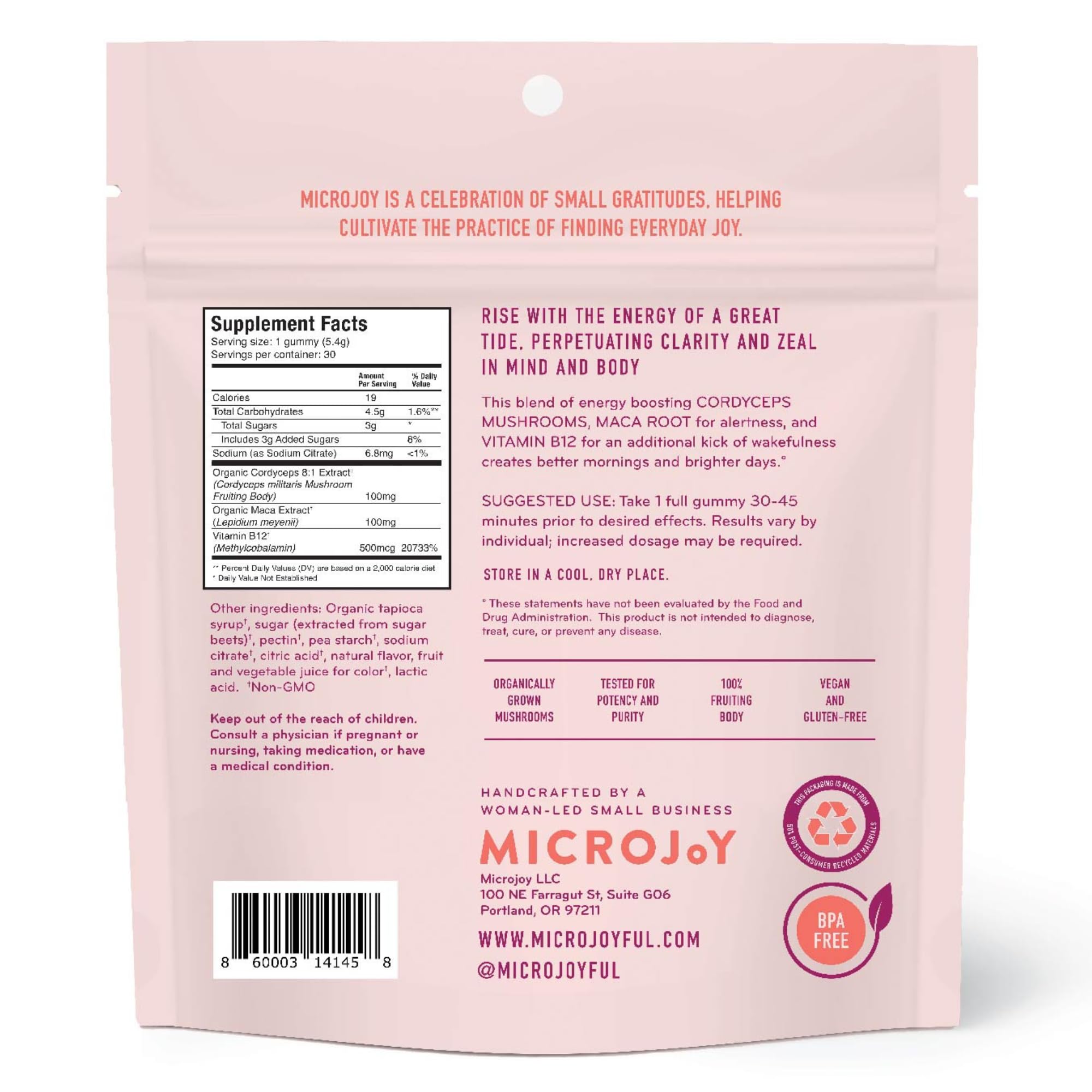 Microjoy Motivate Gummies: formato de 30 dosis para comodidad diaria.