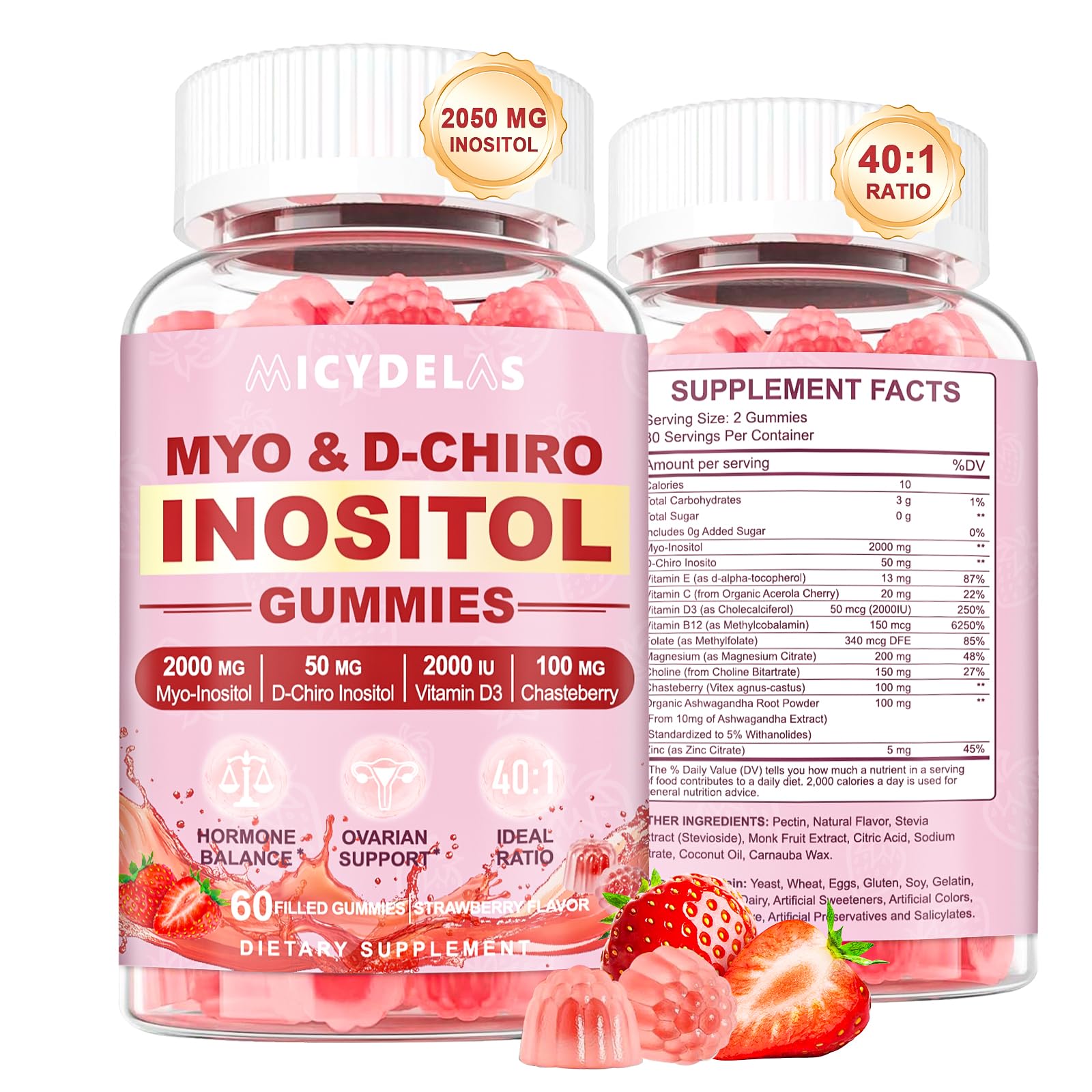 Gomitas MICYDELAS Myo-Inositol y D-Chiro Inositol en proporción 40:1 para equilibrio hormonal.