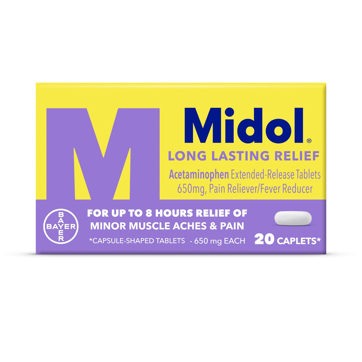 Midol comprimidos liberación prolongada en envase, para alivio diario del dolor menstrual.