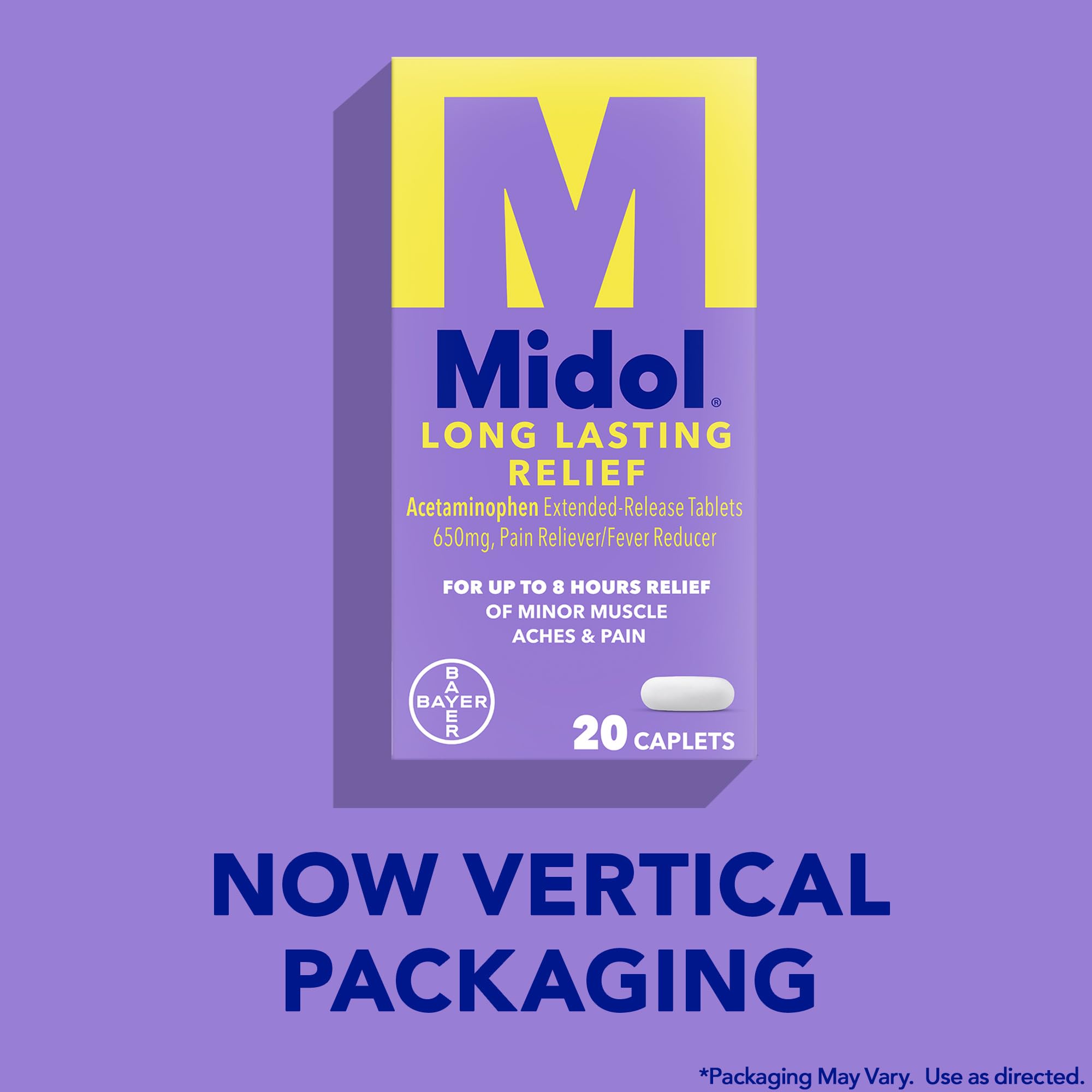 Midol comprimidos liberación prolongada, etiqueta visible, ideal para planificar días sin molestias.