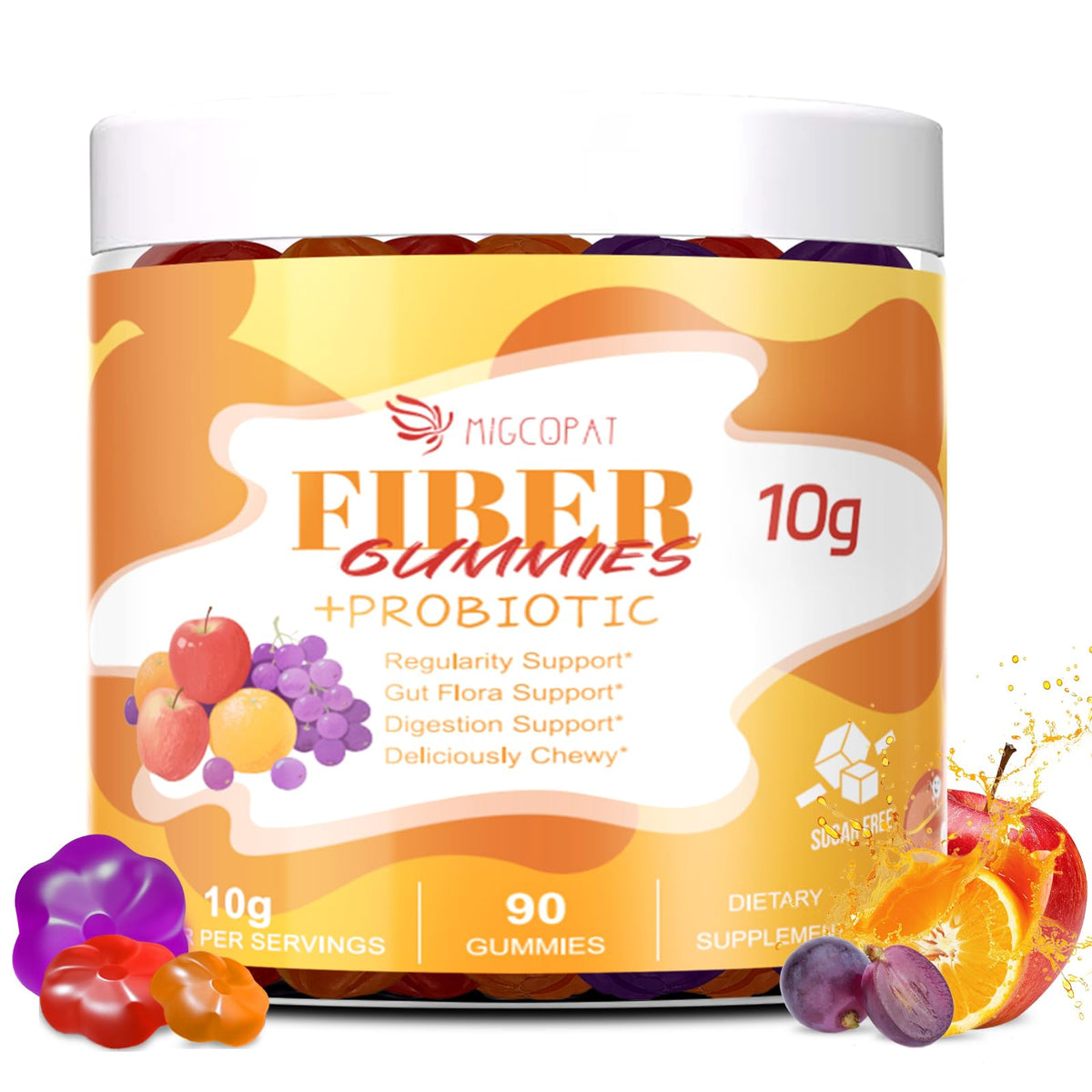 Migcopat 10G Fibra Gominolas con probióticos en frasco, sabor frutal para uso diario