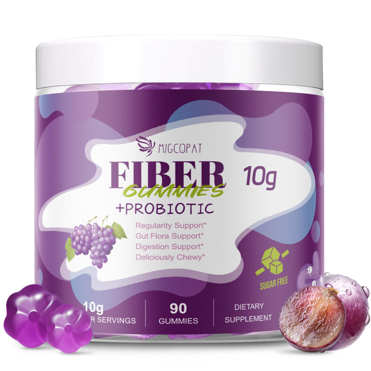 Migcopat gomitas de fibra 10 g para adultos, apoyo digestivo diario.