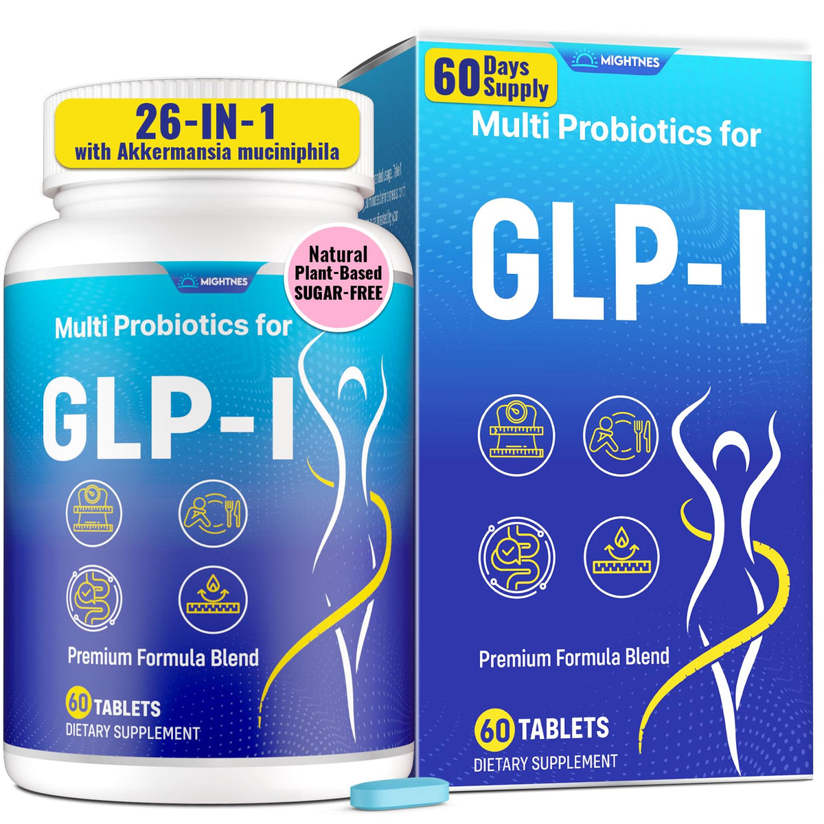 Mightnes GLP-l: botella de suplemento para apoyo digestivo diario.