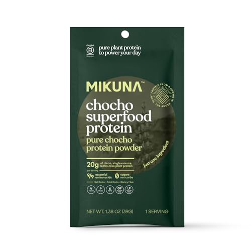Mikuna Chocho polvo de proteína en vaso, rápida preparación para entrenos.